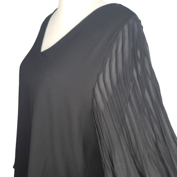 Naked Zebra Top Black V-Neck Blouse Sheer Pleated Balloon Sleeves Large - Picture 3 of 9